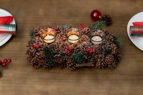 Teelichtglas mit Tannenzapfen, Weihnachtsdekoration, Dekoration