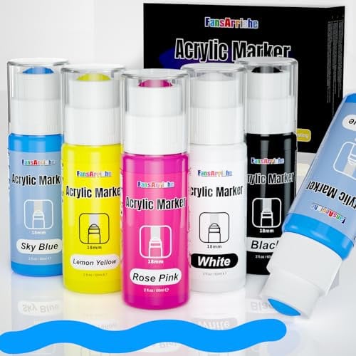 FansArriche Acryl Marker, 5 Farbe 18mm Acryl Stifte Jumbo, wasserfest Acrylmarker Acryl für Kunst, Leinwand, Metall, Papier, Stein, Acryl Marker, permanente Tinte für langlebige Etiketten