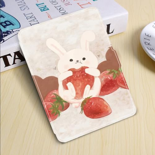 CAEITLRSO Étui pour Kindle Lapin Mangeant des Fraises Motif Imprimé 2014 (Coque pour Kindle 7Ème Génération) Housse De Protection Fine pour Liseuse Smart Case pour Le Modèle Wp63Gw - Étui pour