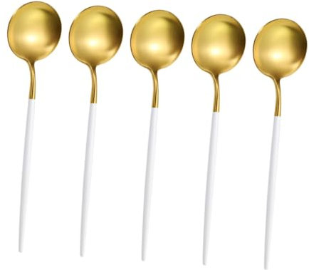MILISTEN 5 Piezas cuchara redonda de acero inoxidable cucharas de sopa cucharas soperas con mango esenciales de cocina cucharas soperas redondas alimento cuchara de avena cuchara de comida