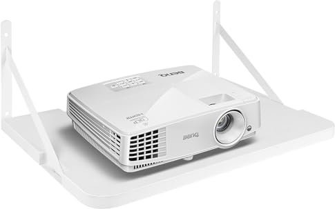 BEARUT Projector Shelf, 16.2 x 6.3 x 11 (L* H * D), Projector & Networking Equipment Storage, White, Wood & Metal, Wall Mount, Classic Style
