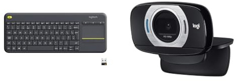 Logitech K400 Plus Wireless Touch TV Keyboard With Easy Media Control and Built-in Touchpad & C615 Portable Webcam, Full HD 1080p/30fps, Widescreen Video Calling