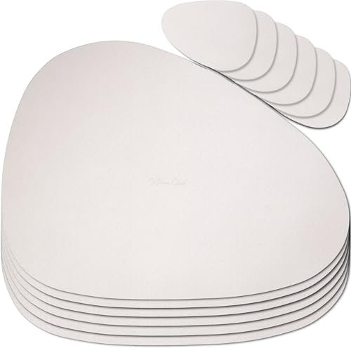Mahewa® 6er Set Premium Tischset aus Kunstleder - Platzset abwaschbar und wasserdicht - Platzdeckchen Telleruntersetzer in Lederoptik (Greige, Oval)