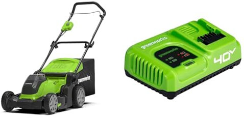 Greenworks G40LM41 Cordless Lawnmower, 41cm Cutting Width, 2 x 40V Battery, 40V 5A Rapid Charger