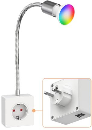ledscom.de Steckdosenlampe LESCH Leselampe, chrom/weiß inkl. Smart Home GU10 LED Lampe 5,5W, 473lm