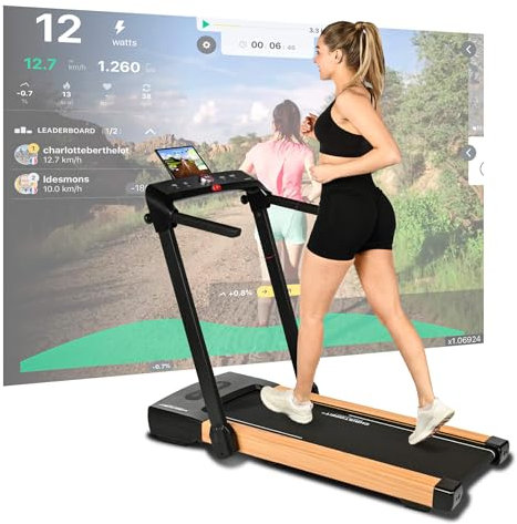 Christopeit Sport Laufband 2in1 - Walking Pad und Laufband, 20 Programme, Bluetooth Lautsprecher, Fernbedienung, Holzdetails