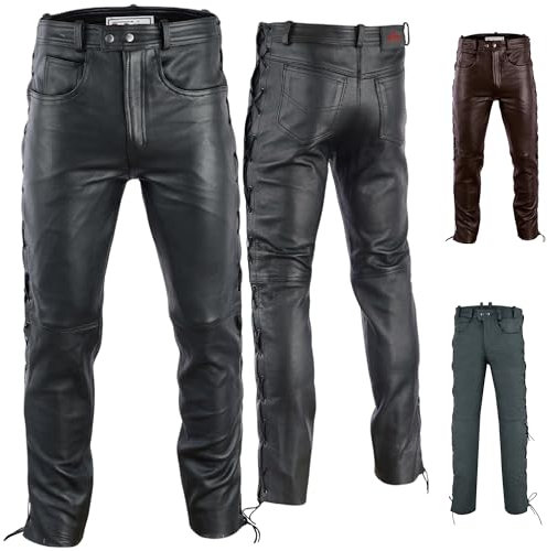 Radmasters Herren Lederhose lederjeans bikerjeans Jeans Hose aus Echtleder seitlich geschnürt (DE/NL/SE/PL, Numerisch, 62, Regular, Regular, Schwarz)