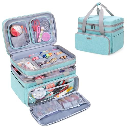 BAFASO Doppelschicht Nähset-Tasche mit Großraum und Viel-Fächer - Nähzubehör-Organizer für Häkelnadel, Nähgarn und Nähwerkzeuge, Grün