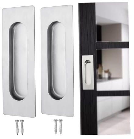 ESESE Maniglie for ante scorrevoli in acciaio inox, 2 pezzi, maniglie a scomparsa da 4,72 for armadio, maniglie rettangolari argentate for porte scorrevoli in metallo.