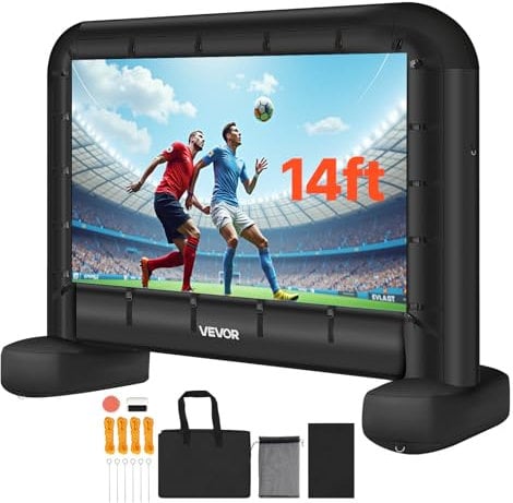 VEVOR Schermo Cinematografico Gonfiabile 3280 x 1300 x 2510 mm Schermo Gonfiabile per Proiezione Lavabile in 600D con Borsa Portatile, Formato 16:9, per Proiezioni di Film all'Aperto, Feste a Tema