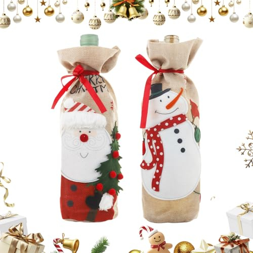 ALLY-MAGIC Christmas Bottle Bags, Wine Bottles Gift Bag, Drawstring Bag with Santa Snowman Tree Pattern for Wedding Birthday XmasParty Decorations Y11SDCXJPD