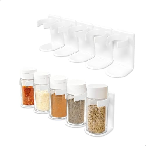 letuxaamz Gewürzregal Ohne Bohren Küchenschrank Gewürzhalter, Selbstklebend Gewürz Halterung für Gewürzgläser, Schrankeinsatz,Organizer Küche, Wand, Schranktür, Wohnmobil (WHITE)