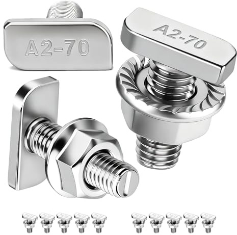 PDKKFF 20 stycken Hammerhuvudskruvar M8 x 30 mm i rostfritt stål, A2-70, T-skruvar med flänsade muttrar för aluminiumprofiler, fotovändsmontering, solskenor, växthus och PV-system