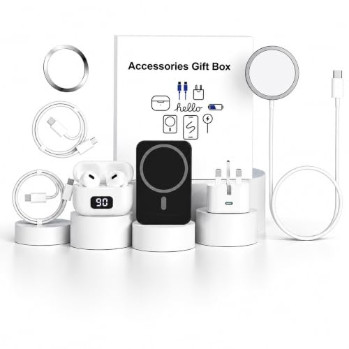6-in-1 Mobile Charging Kit Gift Box – Power Bank, Wireless Earbuds, Magnetic Charger for iPhone, USB-C Cable & Fast Wall Adapter – All-in-One Phone Accessories Set for Travel, Home & Gifting (White)