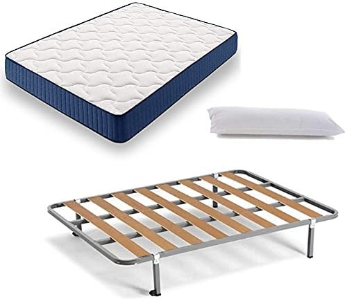 HOGAR24 ES Cama Completa - Colchón Viscoelástico Viscorelax Reversible + Somier Basic + 4 Patas, Regalo Almohada Fibersoft, 135x180cm