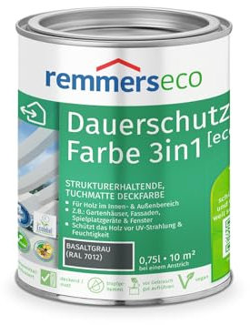 Remmers Dauerschutz-Farbe 3in1 [eco] basaltgrau (RAL 7012), 0,75 Liter,für innen und außen, 3in1: Isoliergrund, Zwischen- und Schlussbeschichtung