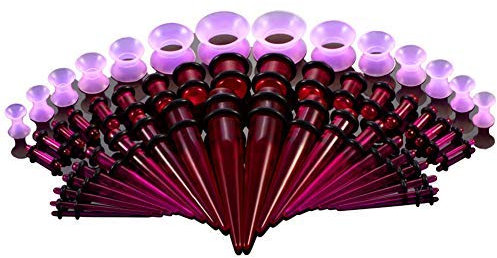 ele ELEOPTION Ohrdehner Set Ohr Taper 18 Paare Dehnstäbe Set Acryl Silikon Ohrpiercing 1,6mm-10mm mit 7 Paare Flared Tunnel Plug set 3mm-12mm (Lila)