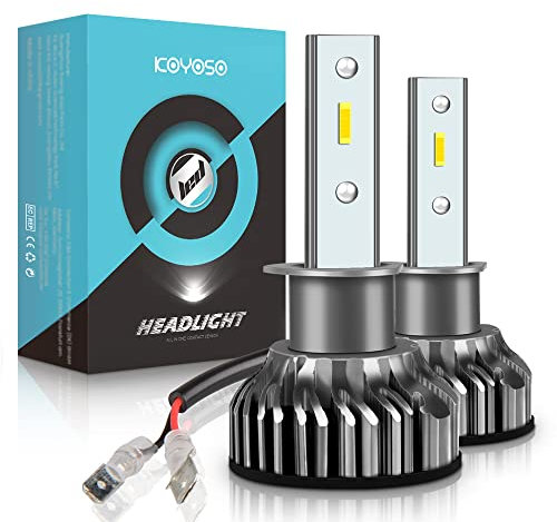KOYOSO Ampoule H1 LED, 10000LM Phares pour Voiture et Moto, Ampoules Auto de Rechange pour Lampes Halogènes et Kit Xenon, 12V 6000K, 2 Ampoules