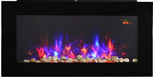 HOMCOM 1000W/2000W LED Electric Fireplace w/Automatic Function Remote Faux Flame for Living Room, 48H x 90.8W x 11.5Dcm, Black