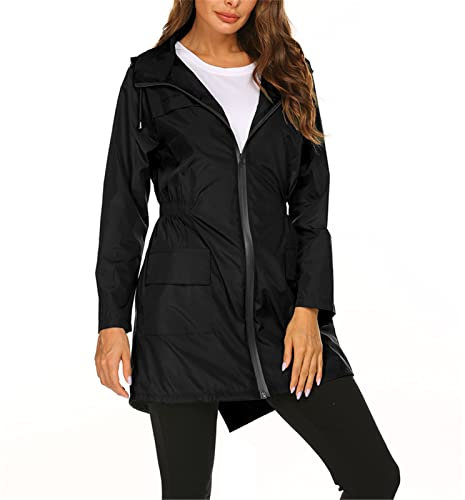 SotRong Vêtement de pluie coupe-vent, léger et pliable pour femme, capuche, pour la marche, le camping, Noir , L
