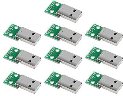 Dealikee 10Pcs USB to DIP Board USB Type A Male Plug to DIP Converter Board 4 Pin 2.54mm Pitch Adapter for DIY USB Power Supply Breadboard Design