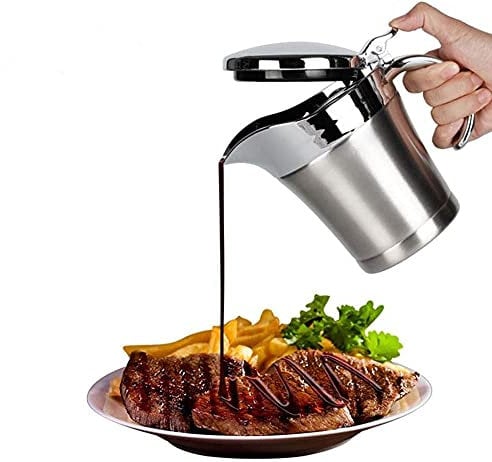 450 ml Thermo-Sauciere mit Deckel, doppelwandiger Edelstahl-Saucentopf, Soßenwärmer, Saucenheber, Krug für Soße, Sahne, Sauce, Salatdressing