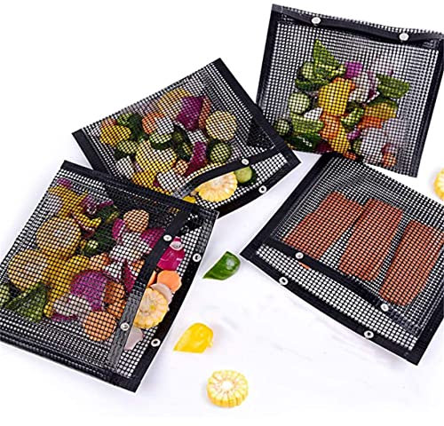 Non-stick BBQ Grill Mesh Bag Mat, Reusable BBQ Mesh Bag High Temperature Resistant Barbecue Bag Kit for Outdoor Picnic, Easy to Clean (22X27cm)