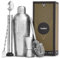 VonShef Cocktail Shaker Set, Silver 5pc Set with 750ml Hammered Manhattan Cocktail Shaker, Professional Bartender Kit for Home Bar, Including Strainer, Jigger & Other Bar Accessories Inside Gift Box