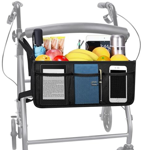 Dotday Rollatorkorb mit Getränkehalter, einfach zu bedienendes Rollator-Zubehör, faltbare Aufbewahrungstasche, nie umkippen