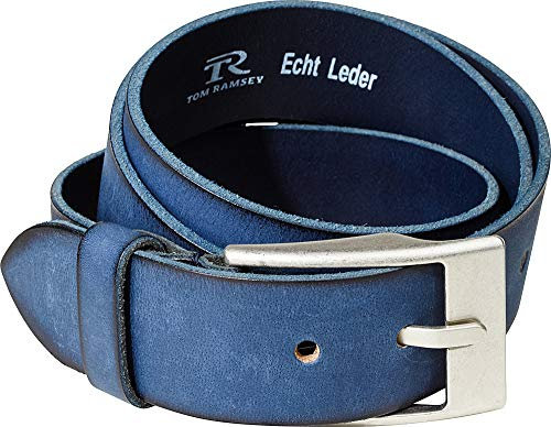 Tom Ramsey Leder-Gürtel Herren in Schwarz, Braun oder Blau mit silberfarbener Gürtelschnalle, breiter Herrengürtel aus Büffelleder, toller Jeansgürtel, Gr. 90-135