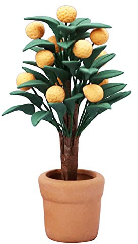 VIONNPPT Mini meuble de maison de poupée 1:12 - Ornement miniature - Fleur d'arbre fruitier - Résine - Pot de fleurs - Arbre porte-bonheur - Orange