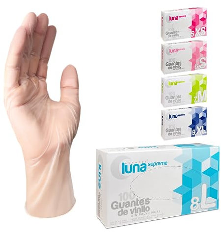 Guantes Desechables de Vinilo, 100 unidades/caja, Sin Polvo, Guantes de Vinilo, Guantes Desechables (L, Transparente)