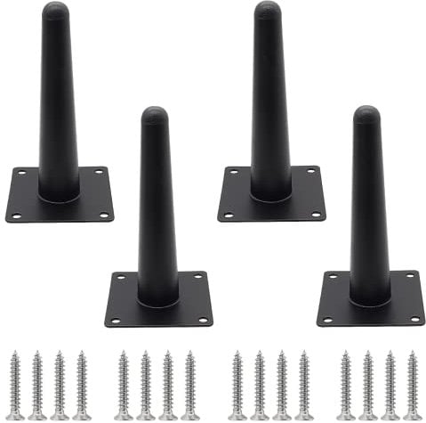 Cjueiom 6 Inch / 15cm Straight Furniture Legs Black Sofa Legs Set of 4, Mid-Century Couch Legs Heavy Duty Coffee Table Legs, Tapered Chair Feet Metal Cabinet Legs Replacement for Cupboard Ottoman