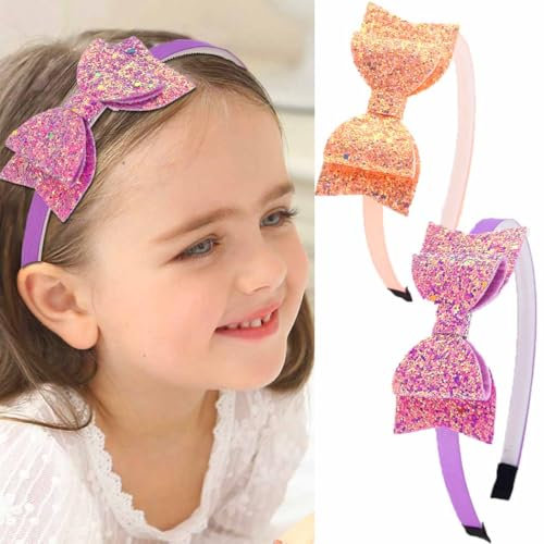 Fashband Mädchen Stirnbänder Pailletten Schleife Haarbänder Orange Glitzer Glänzend Haarschmuck für den täglichen Gebrauch und Partydekoration (2 Stück) (Orange)