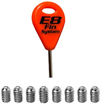 E8 FIN SYSTEM - Set mit 1 Schlüssel für Surfbrett, Flossen und 8 Edelstahl-Flossenschrauben - Zubehör für Surfbrett - Orange