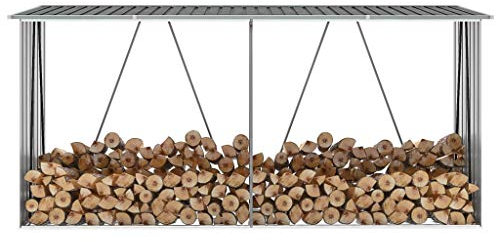 BULANED Brennholzlager, Kaminholzregal Aussen, Holzstapelhilfe, Carport, Sichtschutz Garten, Kaminholzregale, aus verzinktem Stahl 330x84x152 cm Grau