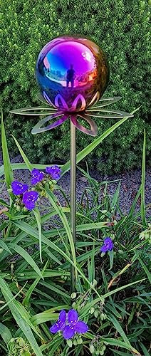Jürgen Bocker Garten-Ambiente Blütenzauber Paris Rosenkugel 10 cm Edelstahl Gartenstecker Deko mit Stab 80 cm (Rainbow poliert)