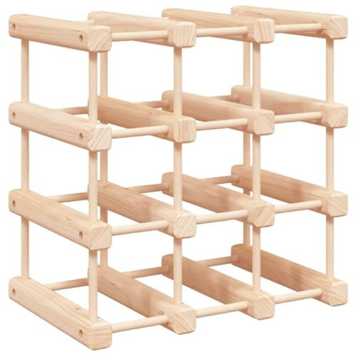 vidaXL Solid Pine Wood Wine Rack - Compact Sized Wine Bottle Holder for 12 Bottles - Suitable for Kitchen, Dining Room, Basement, Bar and Wine Cellar - Easy Assembly