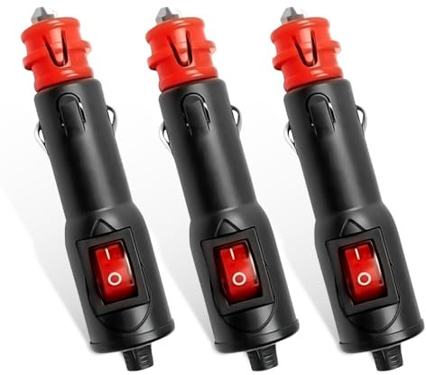 mizikuu 3 Piezas Enchufe para Encendedor de Cigarrillos, Enchufe de Encendedor de Cigarrillos Plug de 12V para Coche con Interruptor y Fusible 10A Conector Macho de Mechero para Motos Camiones