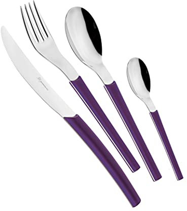 EME POSATERIE Loto Viola 2623 - Set di Posate da Tavola in acciaio inox 18/10, per 12 persone, 48 pezzi