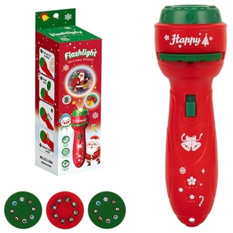 2 PCS Christmas Flashlight Projector Torch, 24 Different Christmas Tree Santa Claus Patterns Kids Torch,Kids Story Light Torch Slide Projector Torch for Kids Christmas Stocking Fillers (1 PCS B)