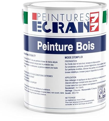 Peinture bois professionnelle, satin, peinture opacifiante, sans odeur, protège, décore, intérieur, extérieur ECRAN77 1 litre