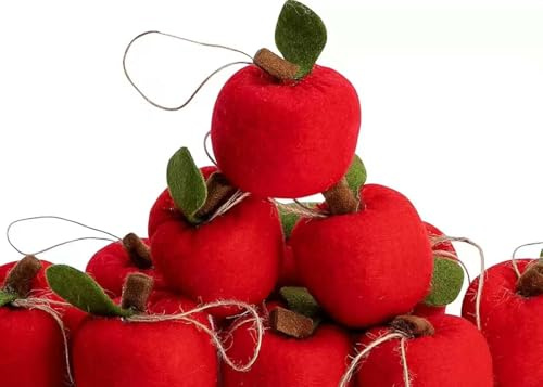 12 Pcs Back to School Felt Apple Ornament, 1.96 x 1.5 Felt Hanging 3D Apple Tree Decorations, Red Apple-Shaped Party Classroom Decor for Welcome First Day of School Holiday Home DIY Decor, Xmas Holi