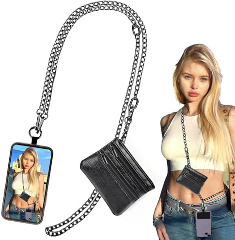 TIutmivo Handykette mit Geldbörse, Universal Handykette mit Tasche, Verstellbare Kette mit Klarem Einsätzen, für tägliche Reisen, Reisen und Einkaufen