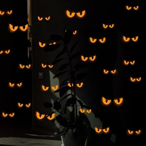 Halloween Glow in the Dark Wall Decals with 54 Pairs of Peeping Eyes Waterproof PVC Stickers for Doors Walls Halloween Party Decoration (Red)