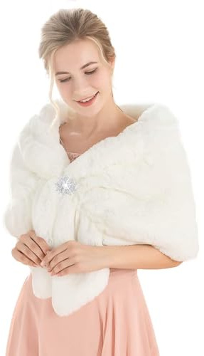 Handcess Frauen 1920 Braut Hochzeit Kunstpelz Schal Wrap Schwarz Braut Pelz Schal Stola Fur Wraps und Tücher für Frauen (Weiß)