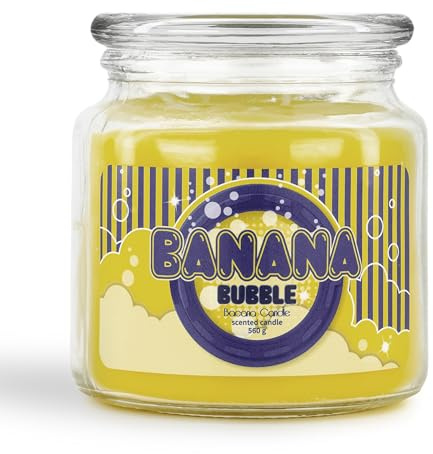 Candela Profumata in Bicchiere Banana Bubble - Candela Aromatica in Vasetto di Vetro con Coperchio - Lunga Durata 80-110 Ore - Idea Regalo Originale
