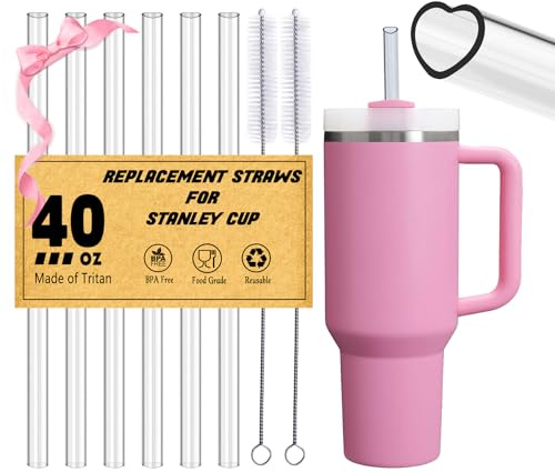 VITEVER12in Wiederverwendbare Plastik-Herzstrohhalme für Stanley Cup 40 oz & 30 oz Tumbler-Zubehör Niedliche, durchsichtige, extra lange Ersatzstrohhalme 6er-Pack mit Bürste