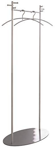 Kleiderständer aus massivem Edelstahl, gebürstet, 6 drehbaren Haken und Kleiderstange, Standgarderobe, Garderobenständer, ohne Bohren - PHOS Design