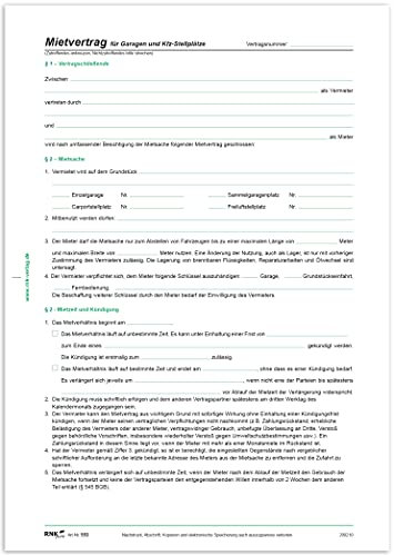 RNKVERLAG 553 - Mietvertrag für Garagen, 4 Seiten, gefalzt auf DIN A4, 50er Pack